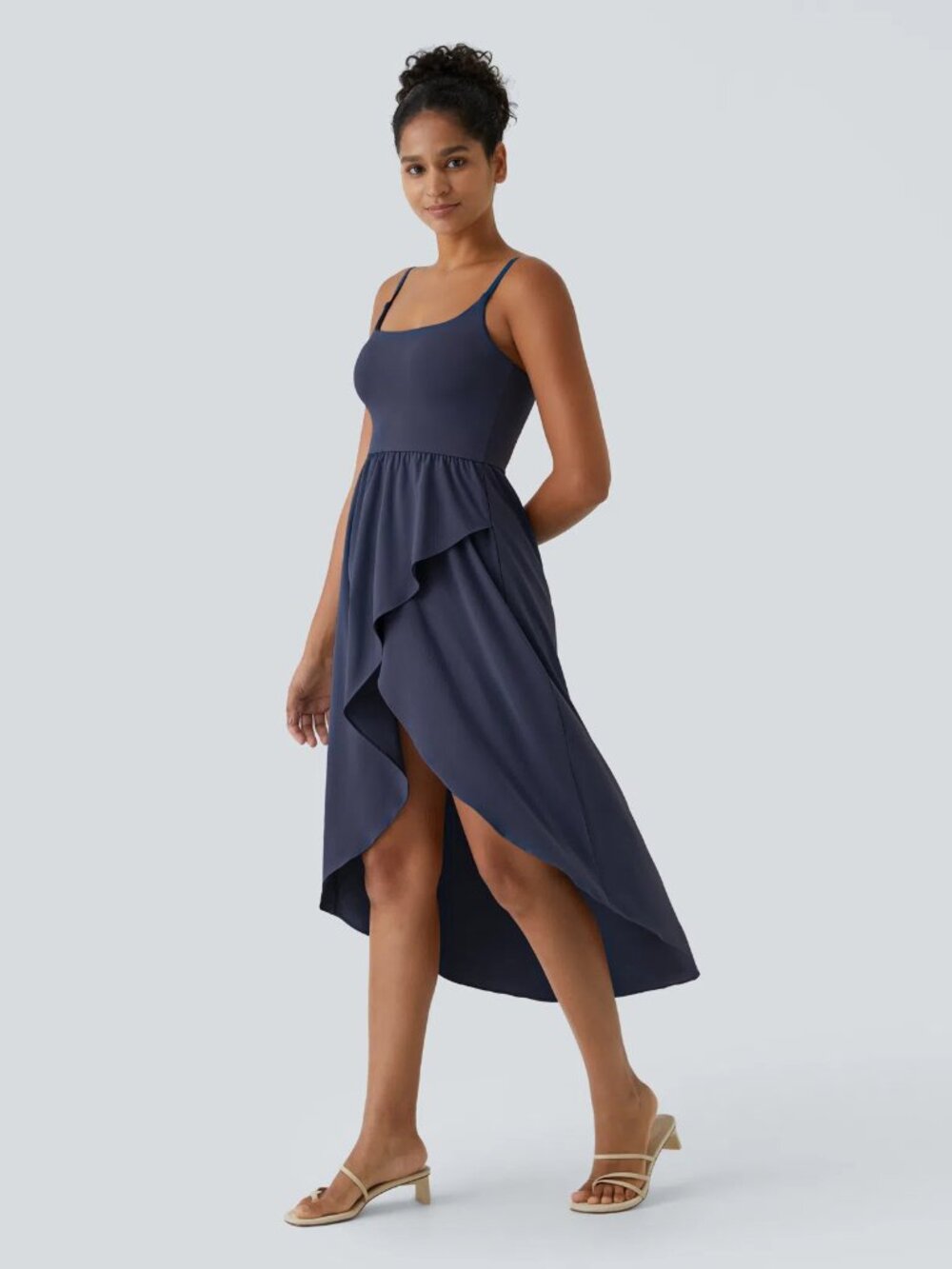 Halara MED Breezeful High Low Pocket Flowy Midi Casual Dress Over 50% off Retail